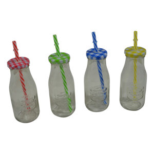 Glass drinking bottle w/ straw S/2