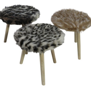 Wooden mini stool w/fur cover dia19x19.5cm