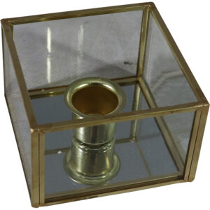 Glass taper candle holder w/metal rim 8x8x5cm