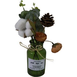 Artificial flowers in glass vase 26cmH