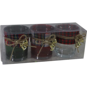 Glass tealight holder with deco dia 5.5x6.5cm s/3