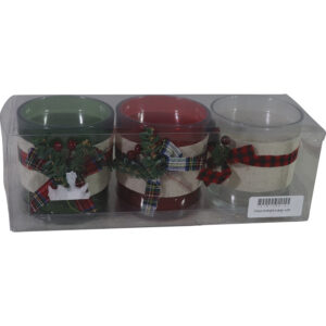 Glass tealight holder with deco dia 7.3x8cm s/3