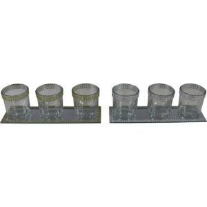 Glass mirror plate w/tealight holders s/4