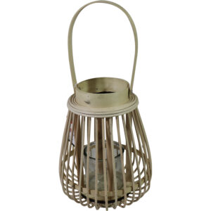 Bamboo lantern w/glass dia 18x24cm