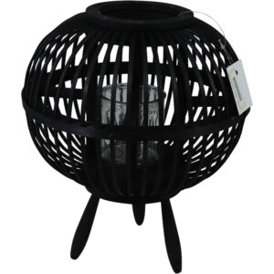Bamboo lantern w/legs + glass dia 24x31cm