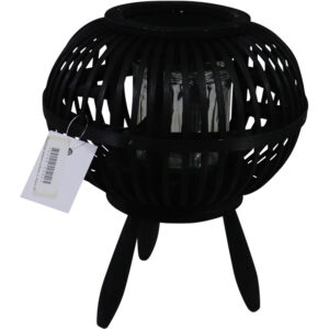Bamboo lantern w/legs + glass dia 20x24cm
