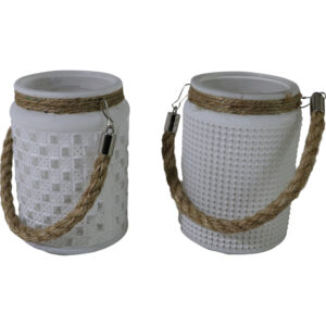 Glass tealight holder w/rope handle dia 9.5x13.5cm