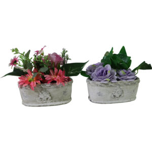 Rose/hydrangea in cement pot 10-14cmH
