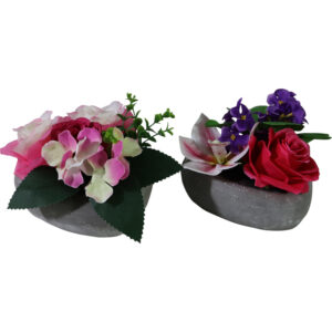 Flowers in cement heart shape pot 12cmH