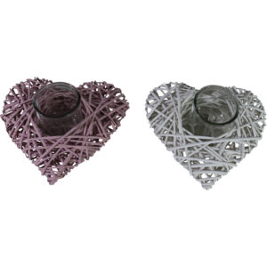 Willow heart w/glass tealight holder 30x30x10cm