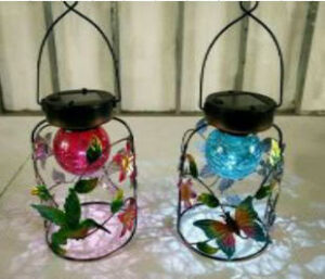 Metal lantern w/solar 17cmh