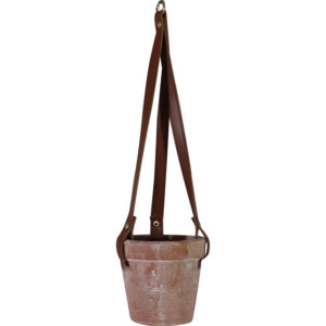 Flower pot w/faux leather hanger dia 10x9.5cm