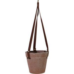 Flower pot w/faux leather hanger dia 14x12.5cm