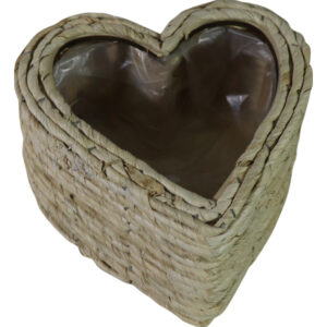 Straw flower basket heart 19x19x10cm