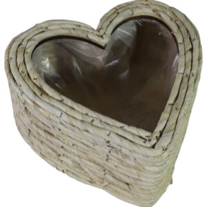 Straw flower basket heart 23x23x11.5cm