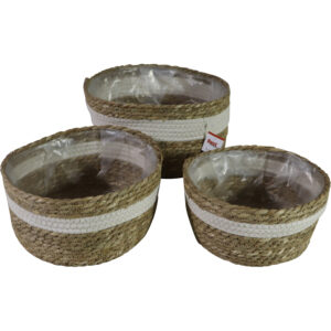 Straw flower basket S/3
