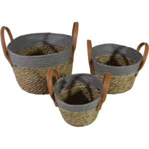 Grass flower basket w/handles S/3 - 24/21.5/17.5cm