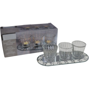 Glass tealight holder on mirror tray S/4