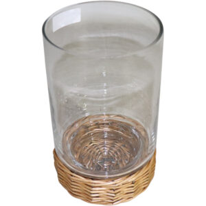Glass candle holder w/rattan base dia 13.5x21cm