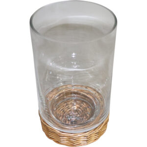 Glass candle holder w/rattan base dia 15x25cm