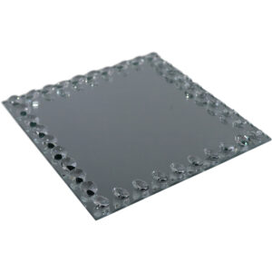 Glass mirror tray w/diamonds 20x20x1.5cm