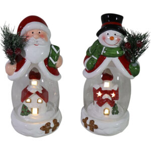 Ceramic santa/snowman w/Led 9.5x8.5x19cm