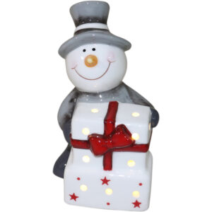Ceramic snowman w/Led 7x7x11.5cm