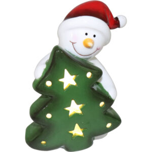 Ceramic snowman w/Led 8x6.5x11cm