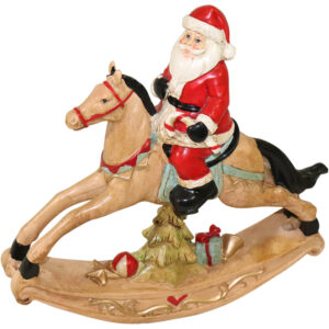 Polyresin rocking horse w/santa 24x8x24cm