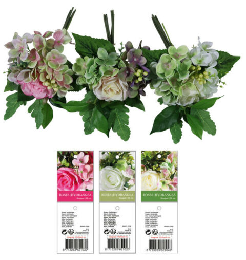 Rose + hydrangea bush 35cmH