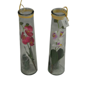 Glass vase w/orchid dia 9x35cm
