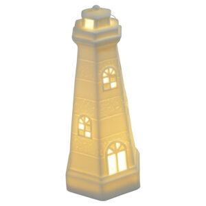 Porcelain lighthouse w/led S 7.9x7.9x17.6cm