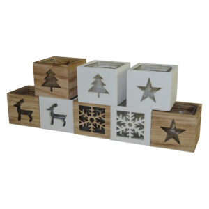 Tea light holder w/wooden base M 12x12x10.5cm
