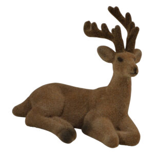 Sitting deer with flocking 18.5x16x14.5cm