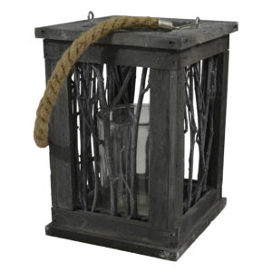 Wooden candle holder w/rope hanger M 23cmH