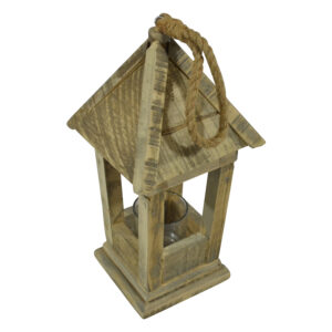 Wooden lantern w/rope hanger S 39cmH
