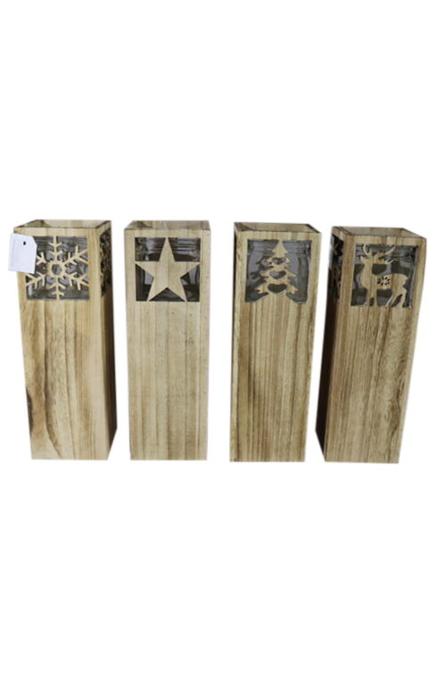 Wooden lantern w/ glass candle holder M 36cmH
