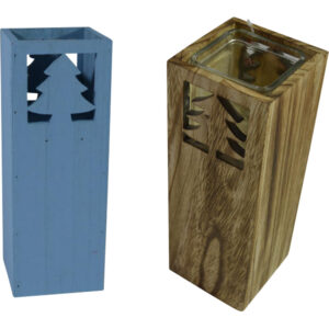 Wooden lantern w/ glass candle holder S 26cmH
