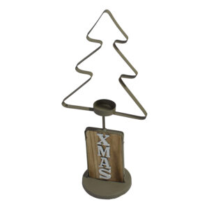 Metal tea light holder w/wooden base 16x10x37cm