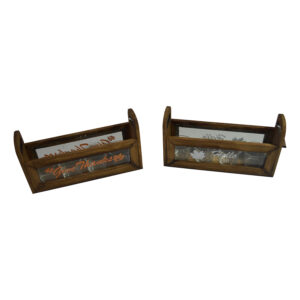Wooden tray w/ glass tea light holders 14.5cmH