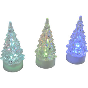 Plastic x-mas tree w/Led dia 4.3x9.5cm s/3