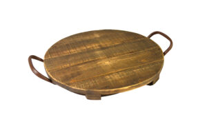 Wooden tray w/ metal handle