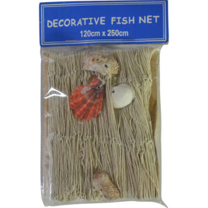 Cotton fish net w/deco shells 120x250cm