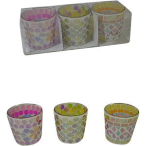Glass tea light holder L dia 7.5x7.5cm s/3