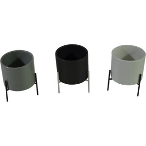Ceramic flower pot in metal stand dia11.5x15cm