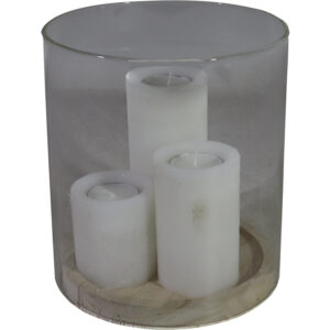 Glass hurricane w/paraffin tealight holders dia 18cm