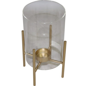 Metal tealight holder w/glass 12x12x19.8cm