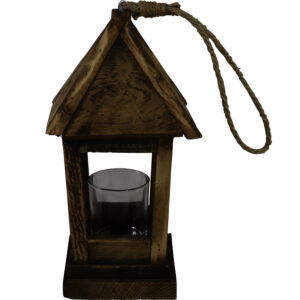 Wooden lantern w/rope hanger S 31cmH