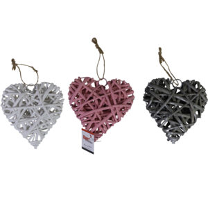 Willow heart w/rope hanger S 15x15x4.5cm