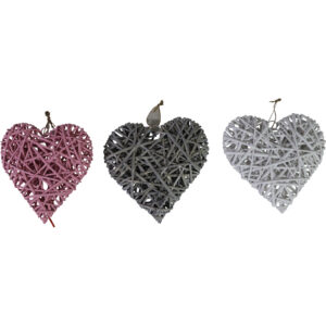 Willow heart w/rope hanger L 28x28x8cm